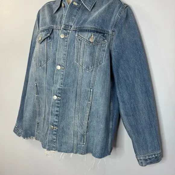 Lovers and Friends James Sarratoga Denim Jacket Relax Raw Hem Boho Blue L - Picture 10 of 16